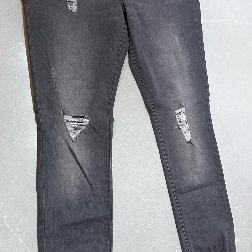 Express Mid Rise Ankle Charcoal Denim Leggings, Distressed, Size 12L